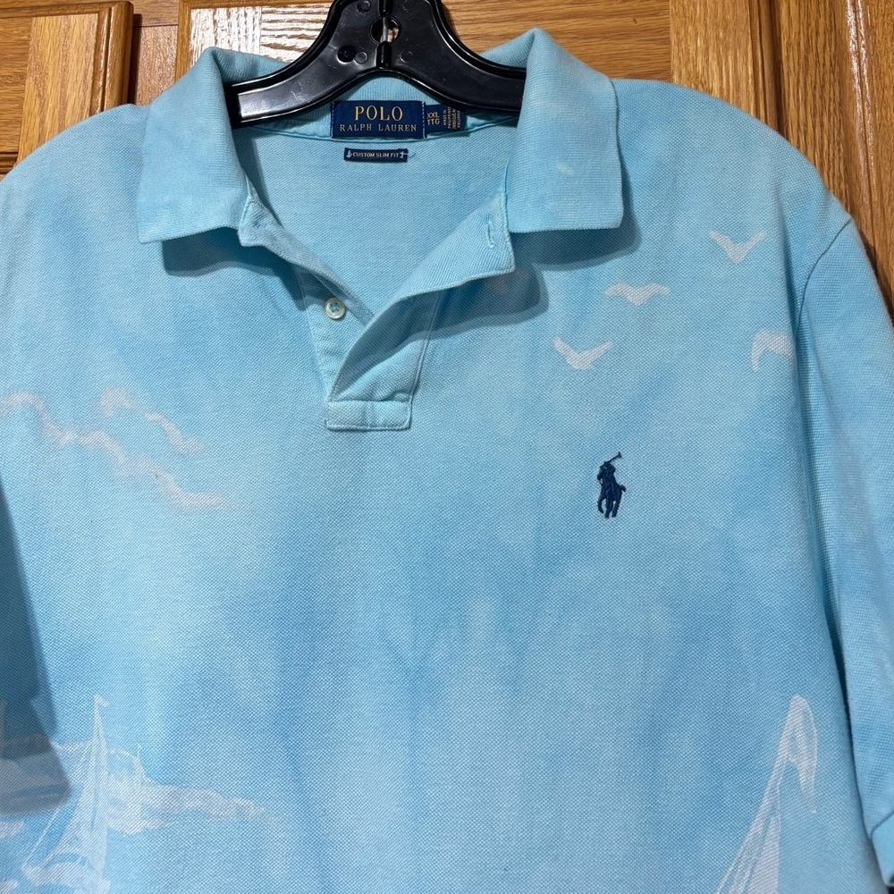 Polo Ralph Lauren Sky Blue Sailboat Slim Fit Polo Shirt Men’s XXL EUC - Picture 4 of 7